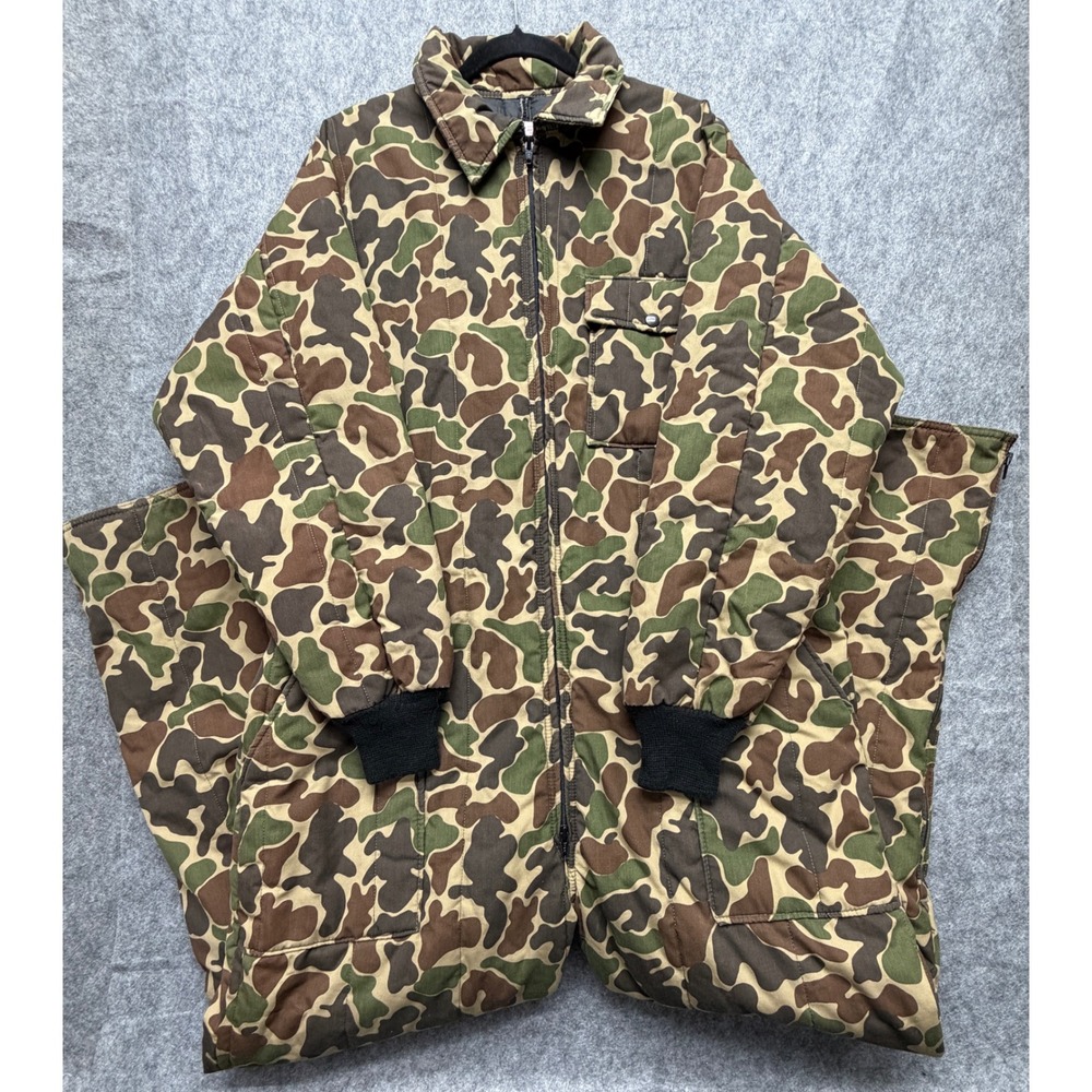 Vintage Saftbak Jim Catfish Hunter Camo Insulated Hunting Coveralls Jumpsuit USA